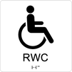 Taktil/Braille symbolskylt, RWC (HK-symbol), vit/svart